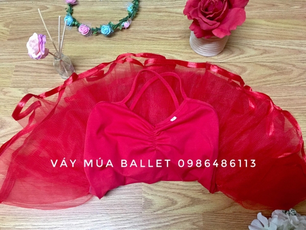 Váy múa 2 dây 3 tầng màu đỏ