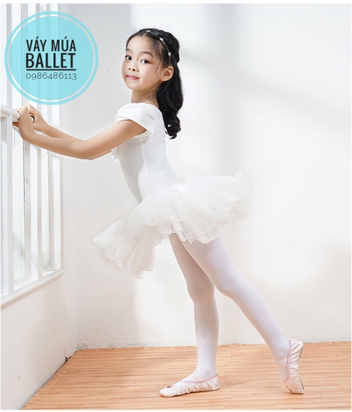 Váy múa hoa cổ ren ngọc (hồng, trắng)