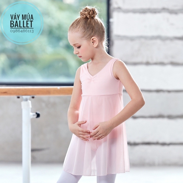 Váy tập múa ba lỗ phối voan dài thân (tím, xanh, hồng, đen)