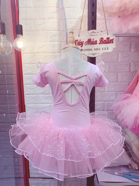 Váy múa tiên ngắn voan nhũ lấp lánh