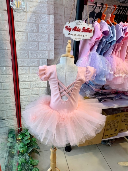 Váy múa cotton đá tiên voan hoa bồng