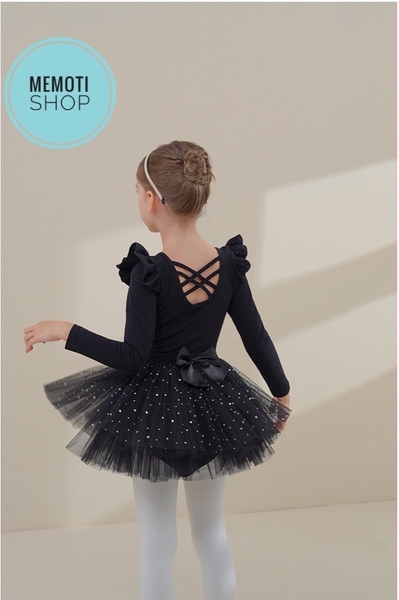 Set áo váy múa tiên đan sao dài tay đen