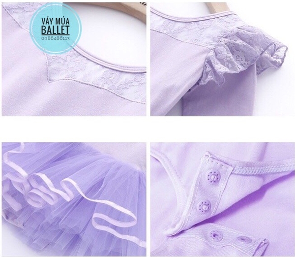 Váy múa phối ren tiên dài tay (xanh, hồng, tím)