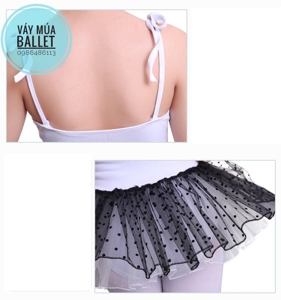 Váy múa 2 dây chấm bi hồng
