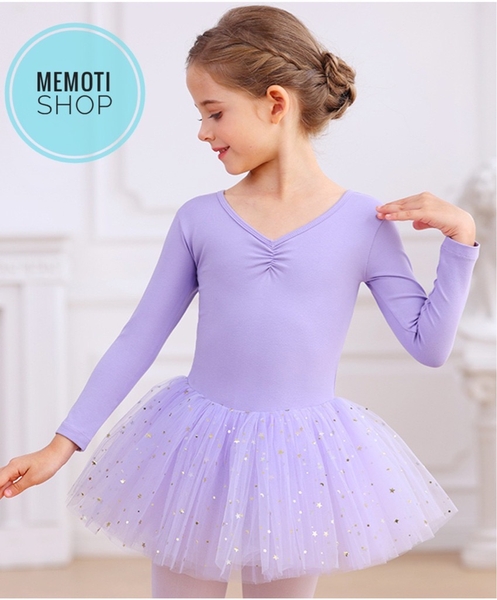 Váy múa nơ lưng sao dài tay (hồng, xanh, tím)