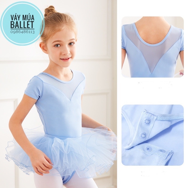 Set áo váy múa V lưng tay ngắn (tím, hồng, xanh)