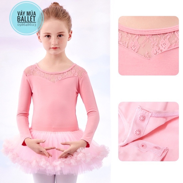 Váy múa phối ren tutu dài (hồng đỏ, hồng cam)