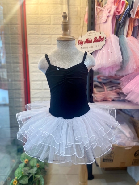 Váy múa 2 dây nơ lưng đen trắng