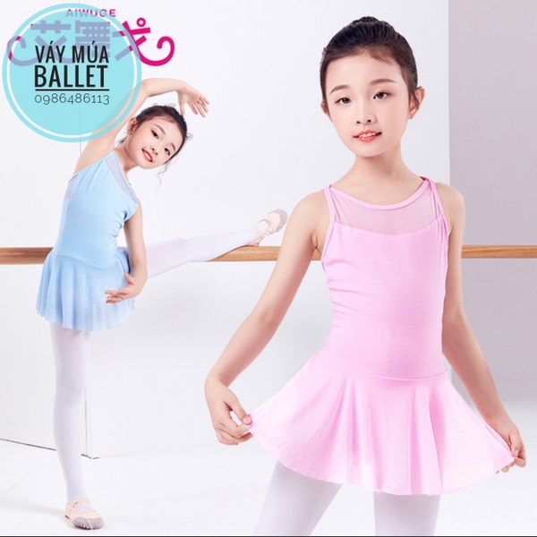 Váy tập múa phối voan 2 dây đan lưng