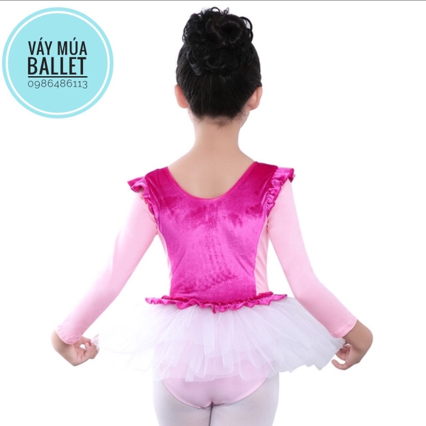 Váy múa phối nhung bèo hồng