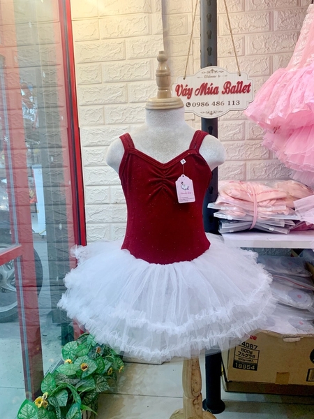 Váy múa dây thun nhũ đỏ đô tutu