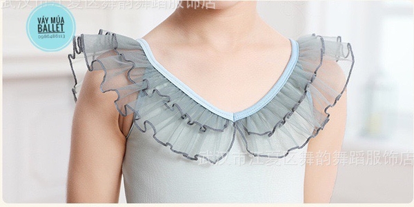 Áo tập múa viền bèo cổ (ko chân váy) xanh, hồng