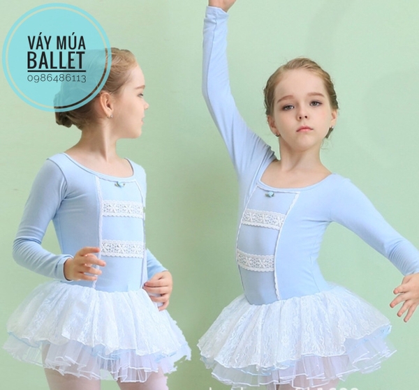 Váy múa ren tầng dài tay màu hồng, màu xanh