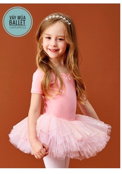 Váy múa đan lưng lấp lánh tay ngắn (tím, xanh, hồng)