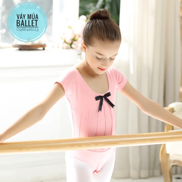 Áo tập múa gân nơ tay ngắn (hồng, xanh, đen, tím)