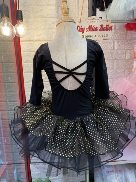 Váy múa đan lưng tay lỡ đen lấp lánh