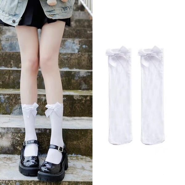 Tất cao cổ nơ trắng