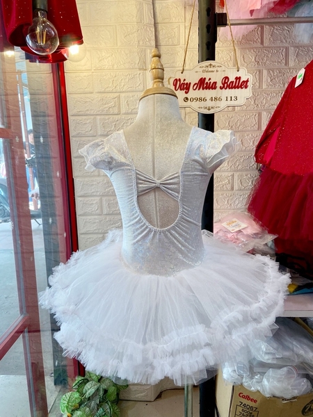 Váy múa tay tiên thun lấp lánh tutu trắng