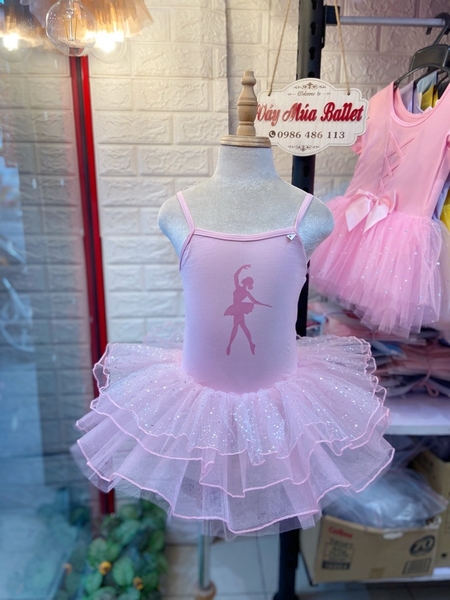 Váy múa 2 dây girl nơ lưng lấp lánh