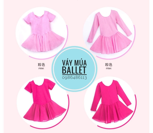 Váy tập múa voan dài tay (hồng, tím)