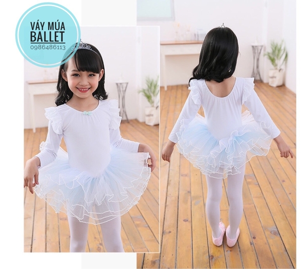 Váy múa tiên dài tay phối màu trắng, hồng