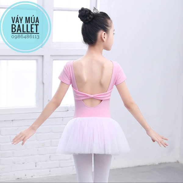 Váy múa tay ngắn nơ lưng voan mềm