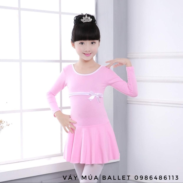 Váy tập múa cotton nơ dài tay 2 màu