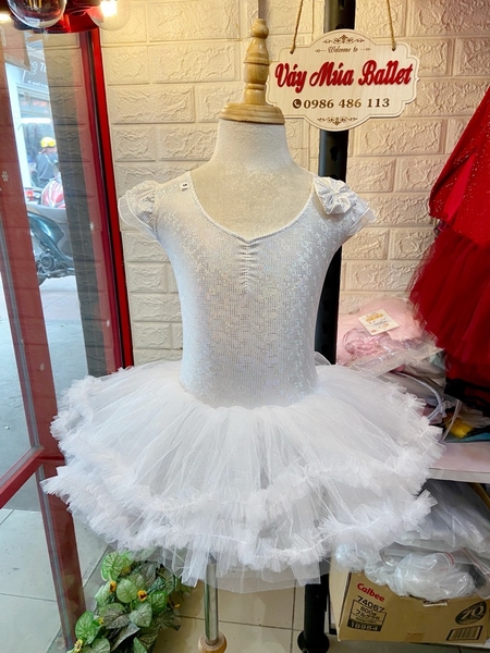 Váy múa tay tiên thun lấp lánh tutu trắng