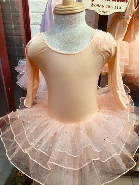 Váy múa hoa nhũ tay lỡ/dài kem