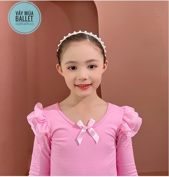 Set áo váy múa tiên nơ lưng sao dài tay (hồng, trắng)