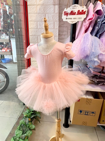 Váy múa cotton đá tiên ngắn voan hoa bồng