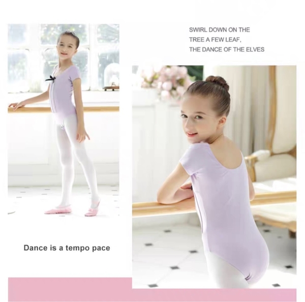 Áo tập múa gân nơ tay ngắn (hồng, xanh, đen, tím)