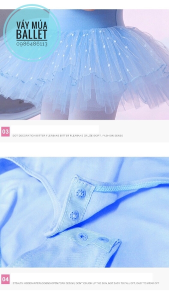 Váy múa lưng V chân bi tay ngắn (hồng, tím, xanh)