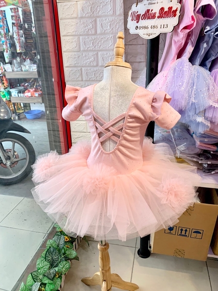 Váy múa cotton đá tiên ngắn voan hoa bồng