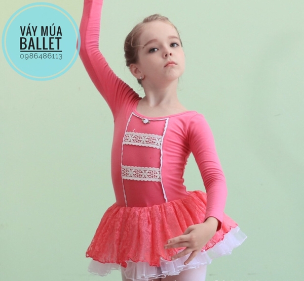 Váy múa ren tầng dài tay màu hồng, màu xanh