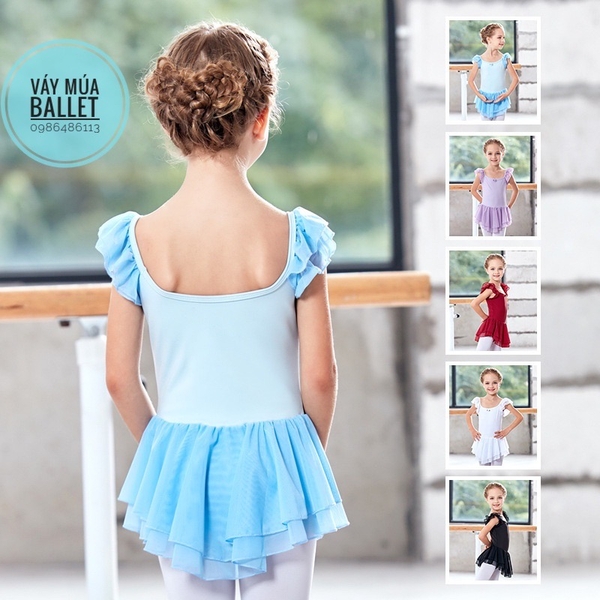 Váy tập múa tiên voan 2 tầng (hồng, xanh, tím, đen)