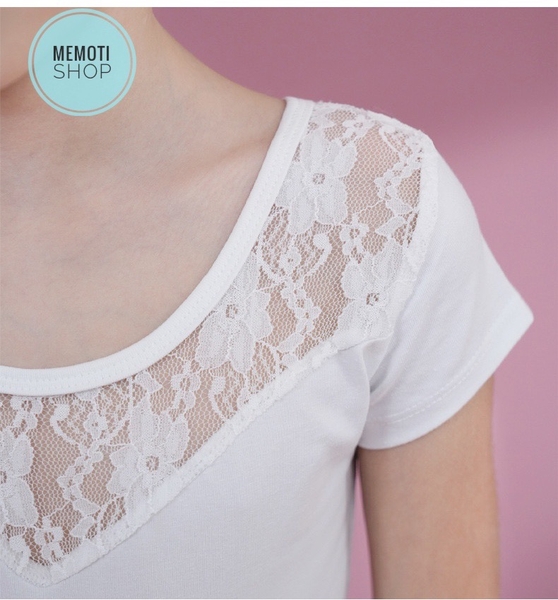 Set áo váy múa phối ren tutu dài tay trắng