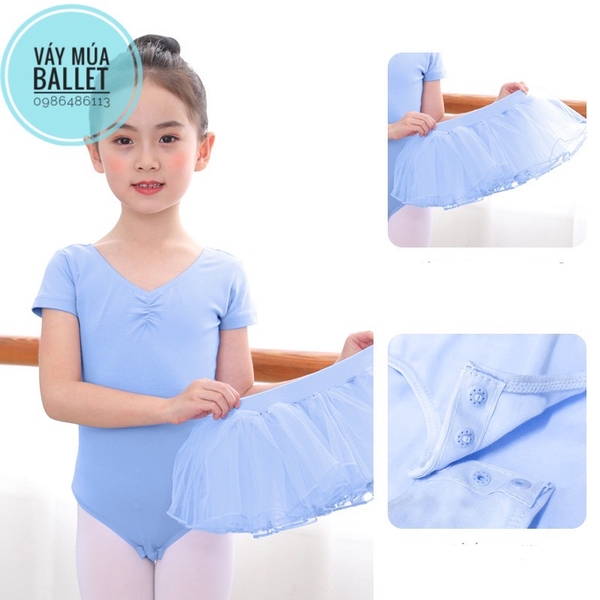 Set áo váy múa basic tay ngắn (hồng, tím, xanh)