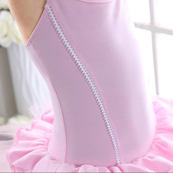 Váy múa 2 dây bèo xoè màu tím, hồng