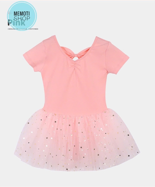 Váy múa nơ lưng sao tay ngắn (tím, xanh, hồng)