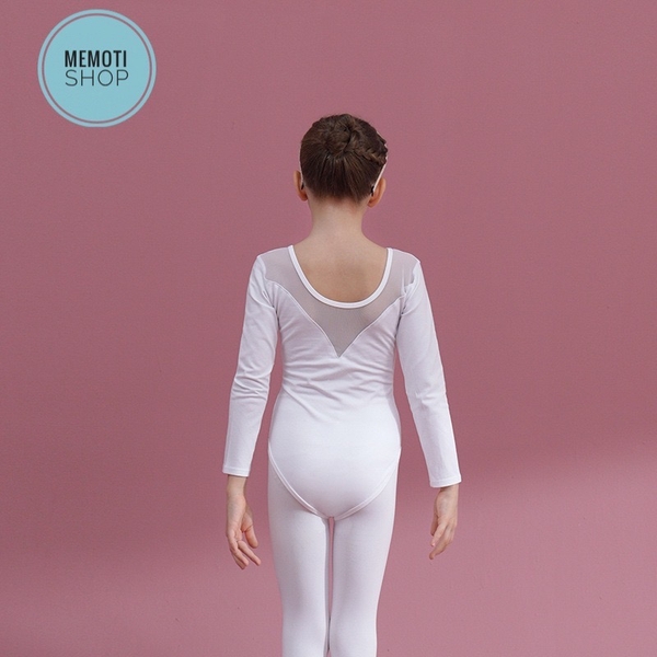 Set áo váy múa V lưng dài tay trắng