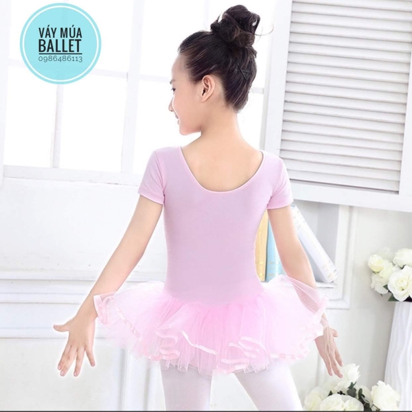 Váy múa kimsa giày tay ngắn màu hồng, tím