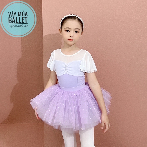 Set áo váy múa tiên đáp ngực sao tím