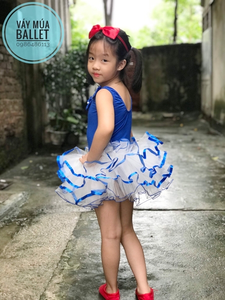 Váy múa hoa cổ xanh coban