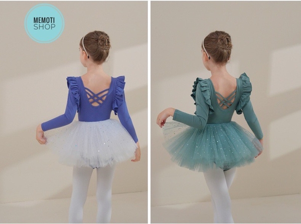 Set áo váy múa bèo vai đan sao dài tay