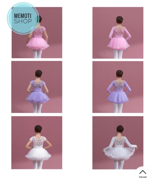 Set áo váy múa phối ren tutu dài tay trắng