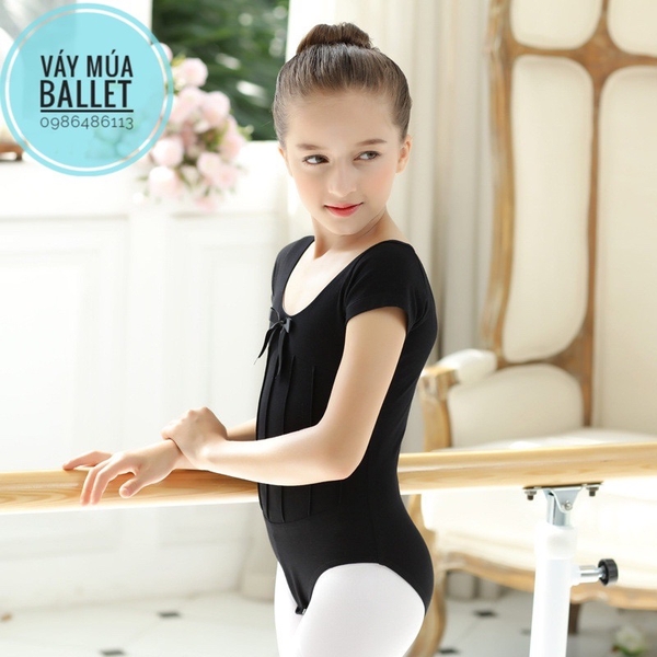 Áo tập múa gân nơ tay ngắn (hồng, xanh, đen, tím)