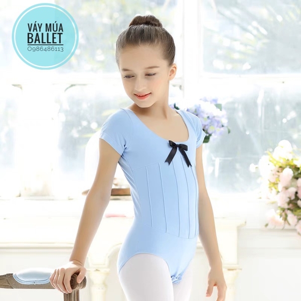 Áo tập múa gân nơ tay ngắn (hồng, xanh, đen, tím)