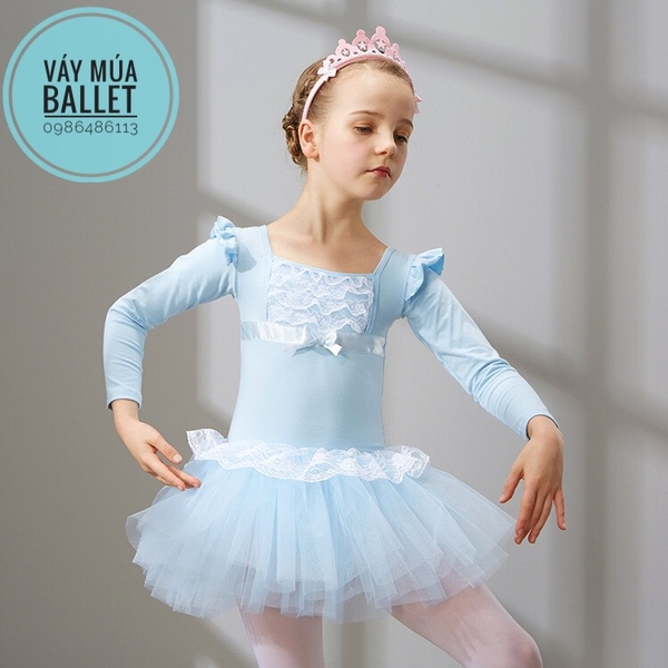 Váy múa ren bèo dài tay (hồng, xanh, đậm)