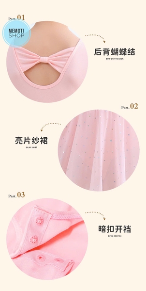 Váy tập múa nơ lưng sao dài tay (hồng, xanh, tím)